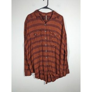 Free People Fawn Over You Plaid‎ Long Sleeve Button Down Top Women Size M